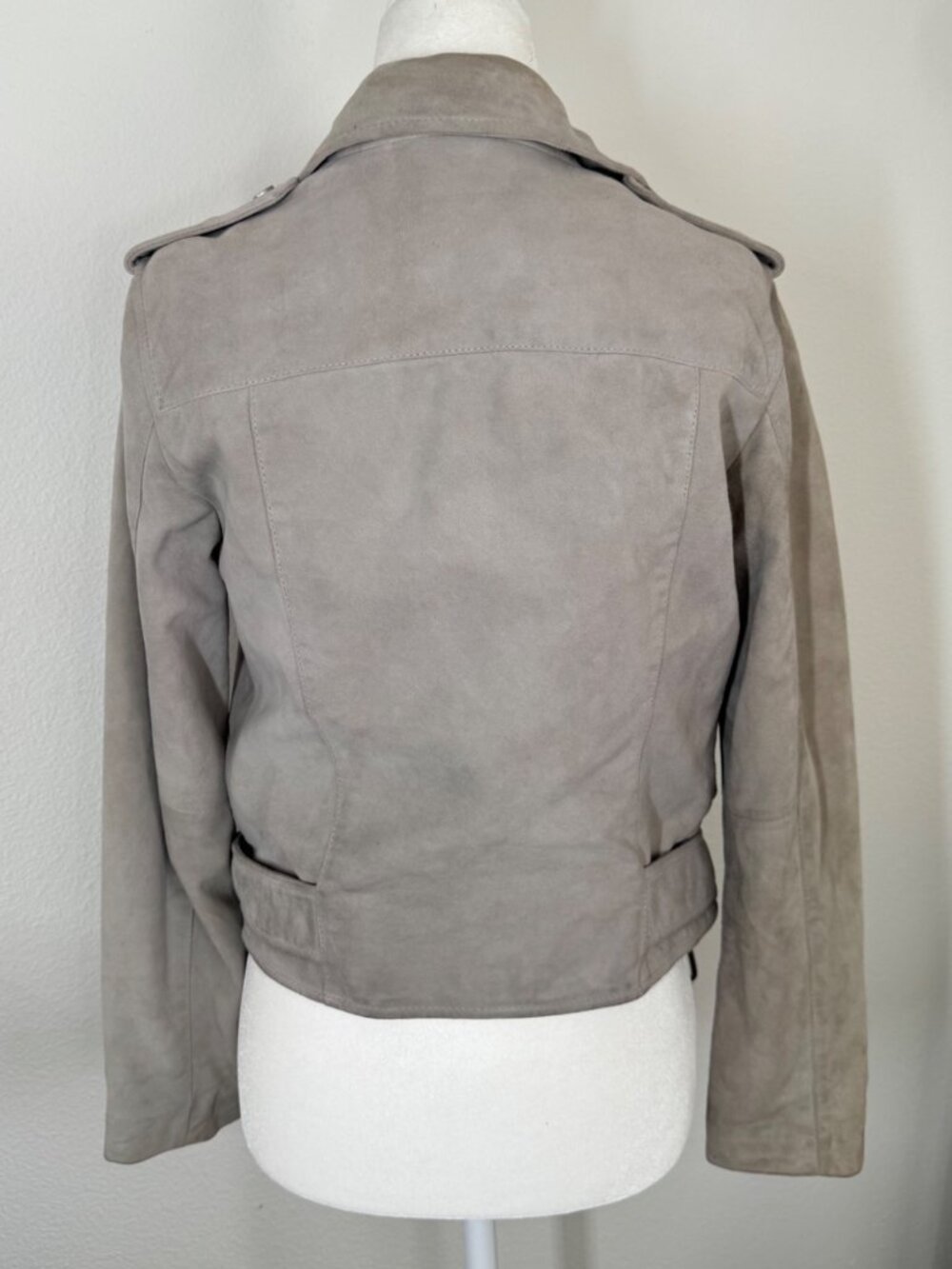 All Saints Womens Biker Jacket Balfern Goat Leather Suede Sz 4 Taupe *read - Picture 3 of 15
